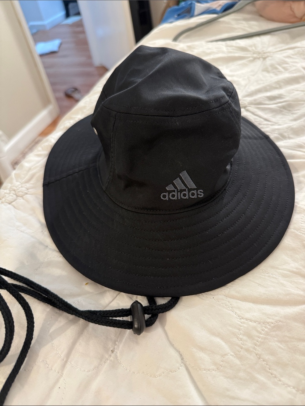 adidas Black Wide-Brim Bucket Hat with Chin Cord